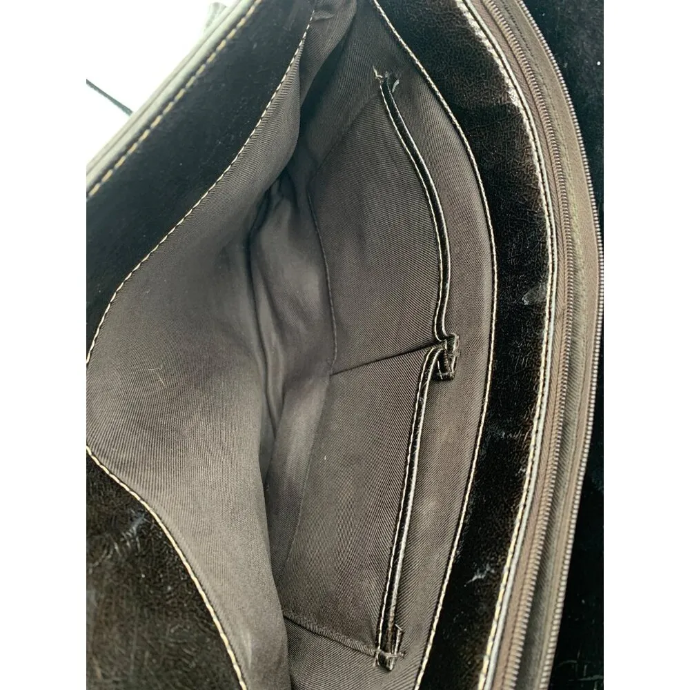 Brown Sag Harbor Shoulder Bag With Patent Leather Trim & Dual Handles - Image 7