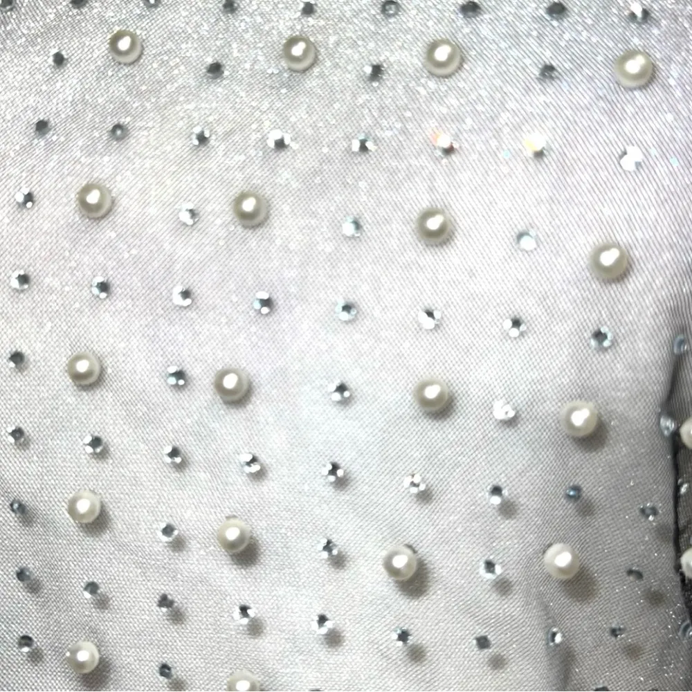 Black Crop sheer tulle Blouse with long Sleeves and Embellished Details Size L - Image 4