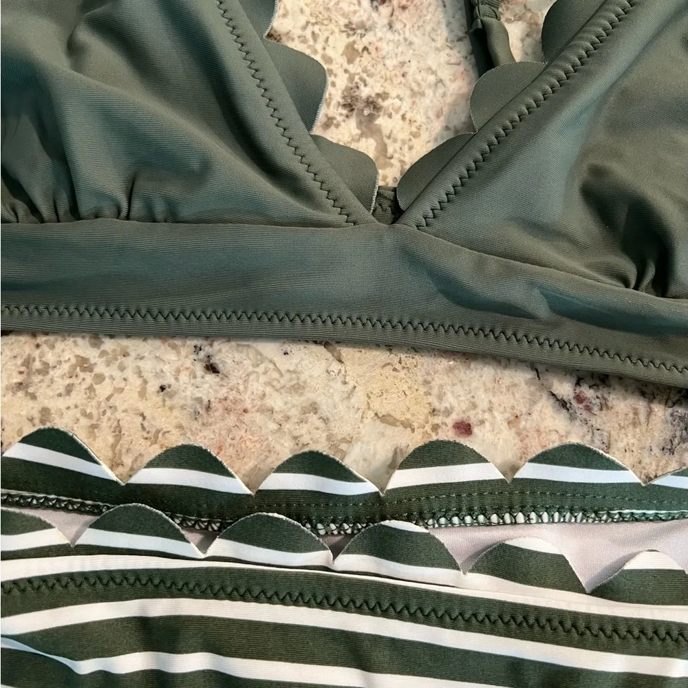 Women’s Cupshe Medium Green Striped Bikini Bathing Swim Suit - Image 2