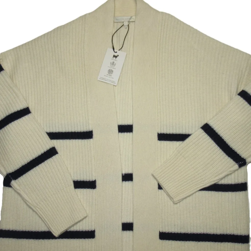 NWT NakedCashmere Cove Cardigan in Ecru Navy Stripe Cashmere Oversized Sweater S White - Image 4