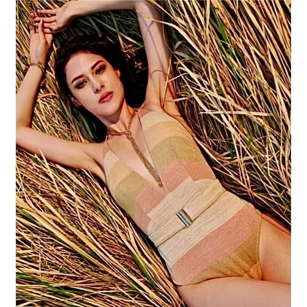 New. WET gold metallic swimsuit. Large . Retails $208 Gold - Image 3