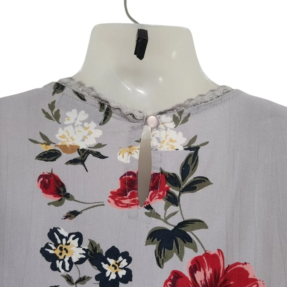 Angie Floral Crochet Trim Midi Faux Wrap Dress Cap Sleeve Multicolor Size Small - Image 6