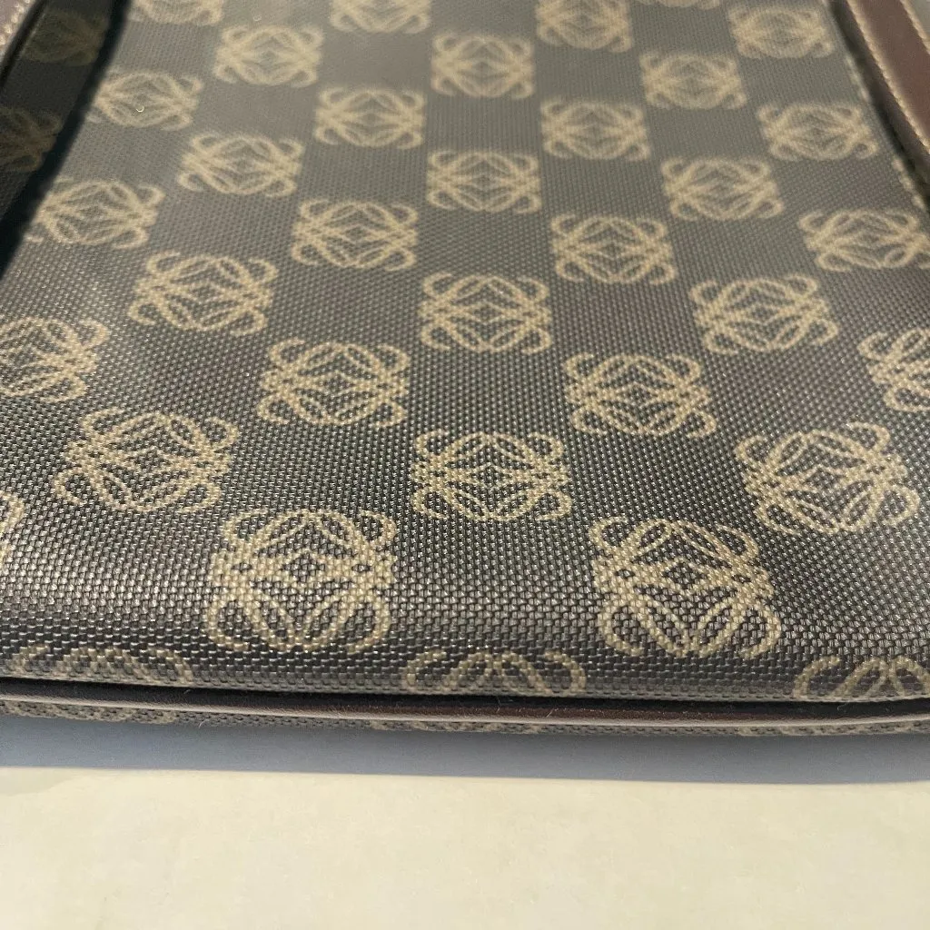 Loewe Vintage Canvas and Leather Anagram Tote - Dark Brown and Black - Preowned - Image 15