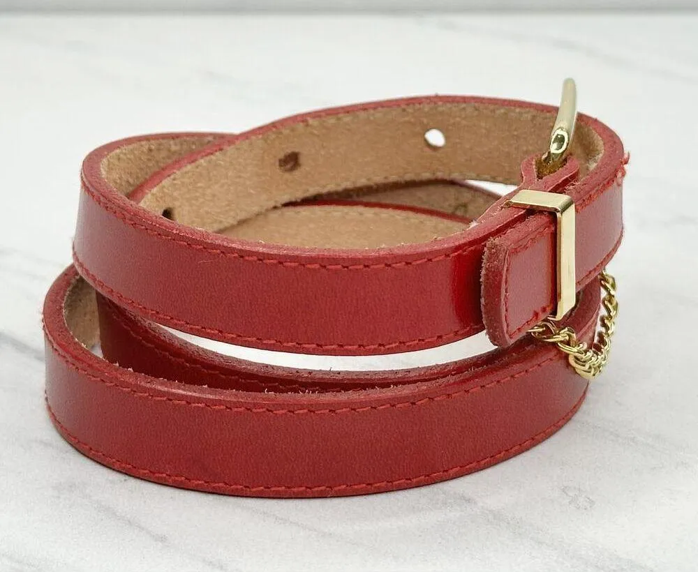 Vintage Red Skinny Full Grain Cowhide Leather Belt Size Small S Womens - Image 4