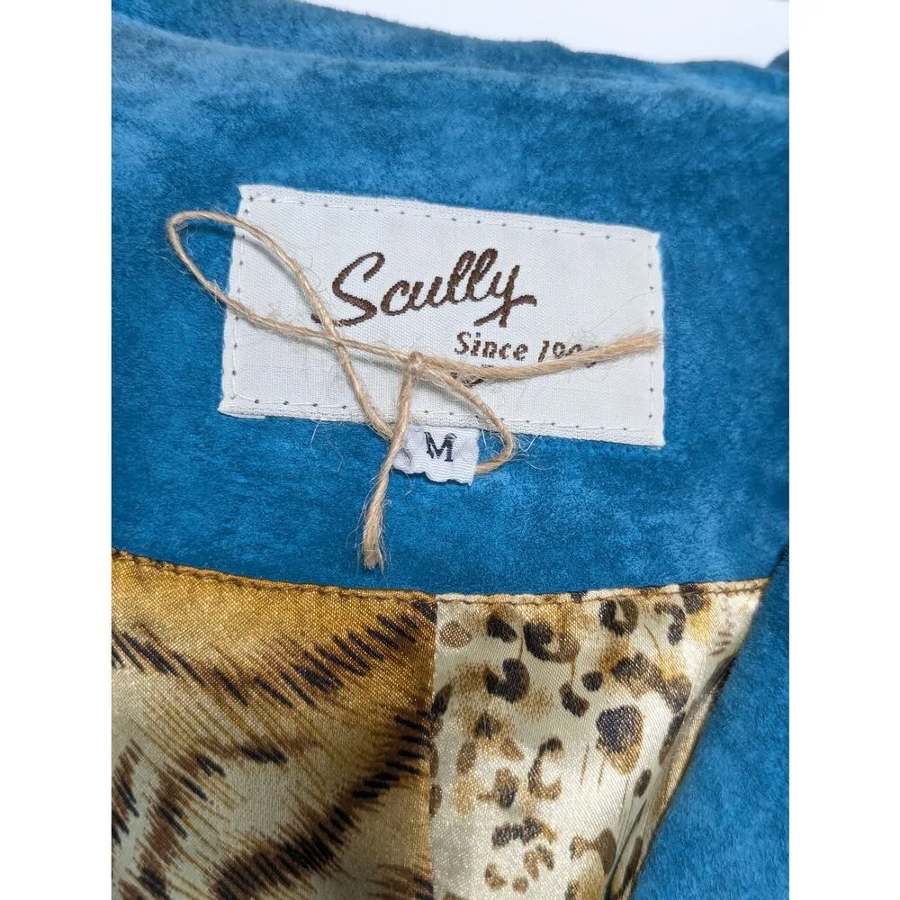 Y2K Scully Ruffle Boar Suede Jacket Tuquoise Blue Long Sleeve Medium Leather - Image 5
