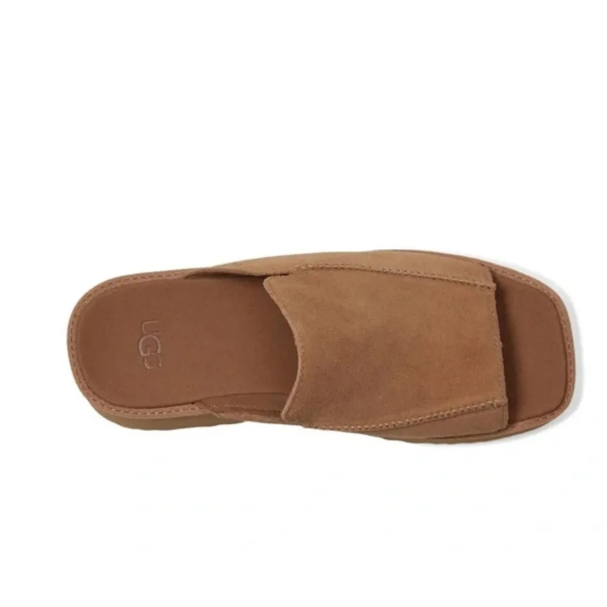 UGG New Heights Platform Slide Sandals Tan Suede Block Heel Mules Women 7 - Image 5