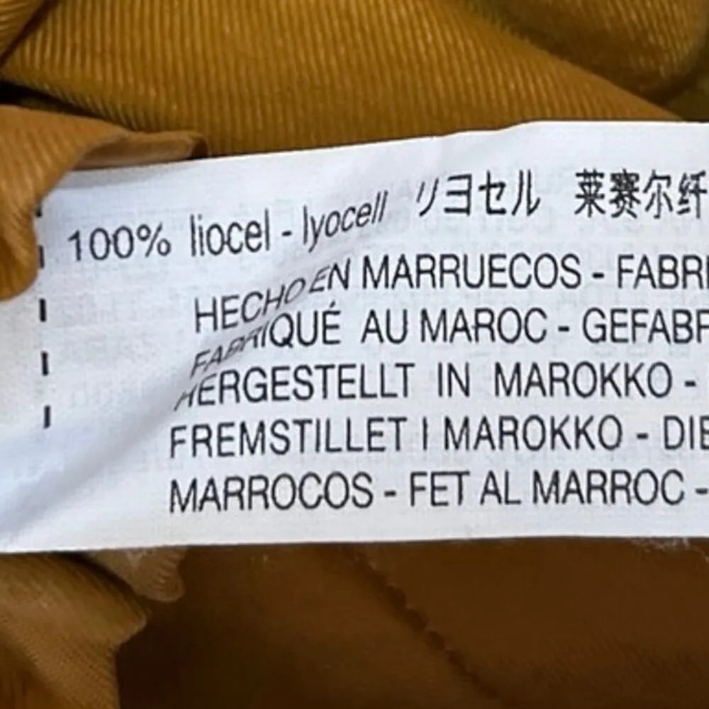 Zara Brown 3/4 Sleeve Collared Pocket Smocked Button Up Crop Shirt Top Size M - Image 5