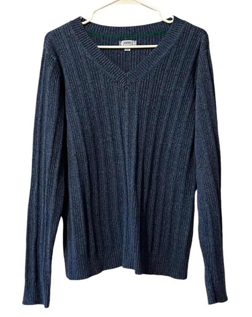IZOD Women's Long Sleeve Blue V Neck Sweater Size XL Preppy Designer Classic - Image 1