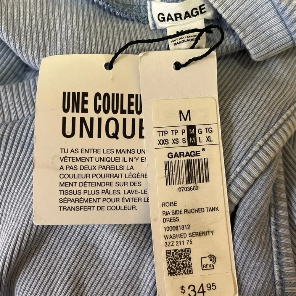 Garage Women's Blue Sleeveless Crew Neck Ruched Mini Bodycon Tank Dress Size M - Image 7