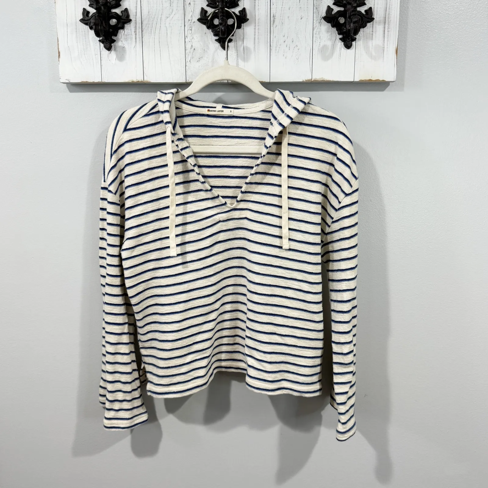 Marine Layer Playa Hoodie Navy & Cream Stripe Size S - Image 2