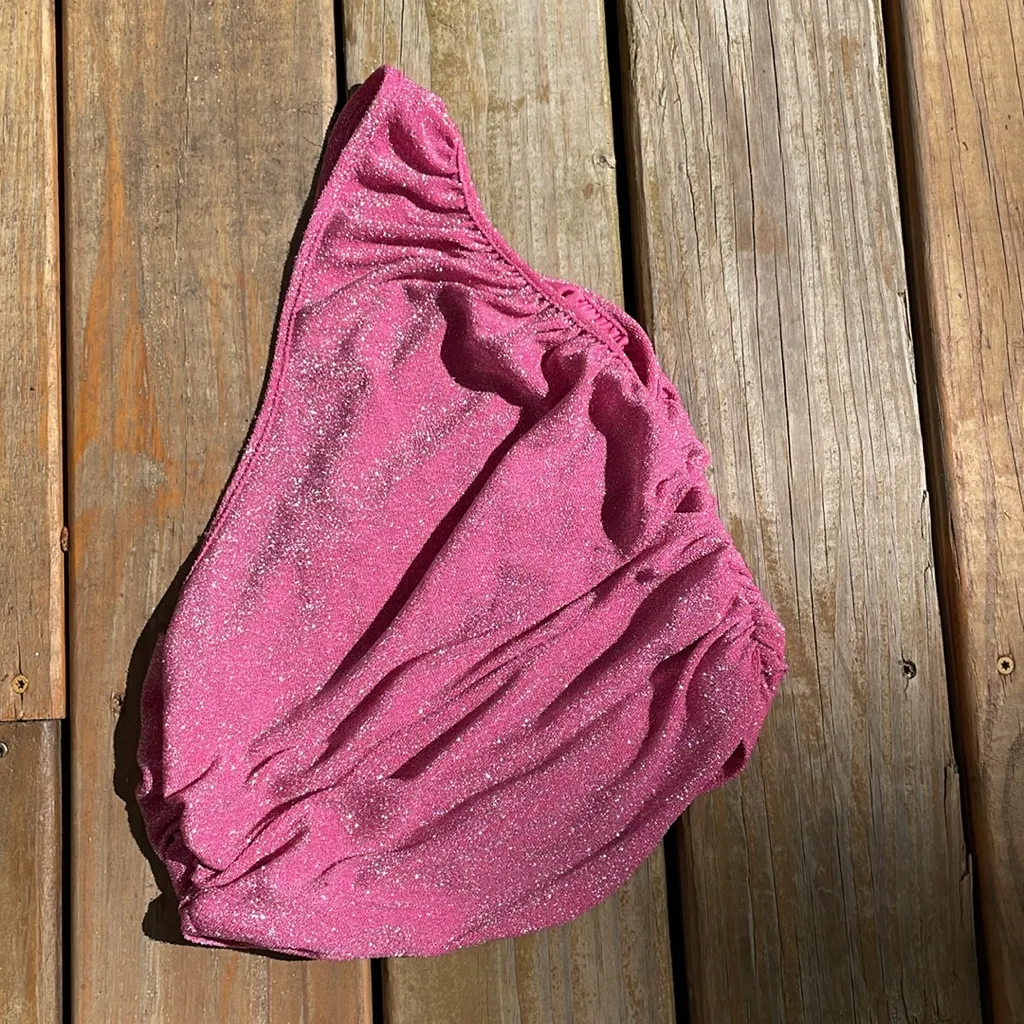 SHEIN Pink Glitter One Shoulder Crop Top Small - Image 3