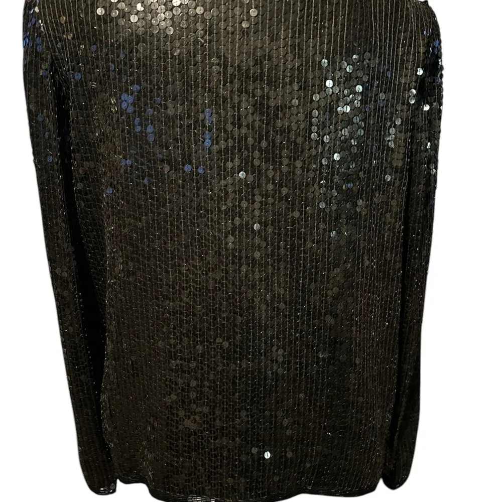Vintage Stenay Beaded Sequin Silk Jacket Long Sleeve Black Hook & Eye Small Size M - Image 4