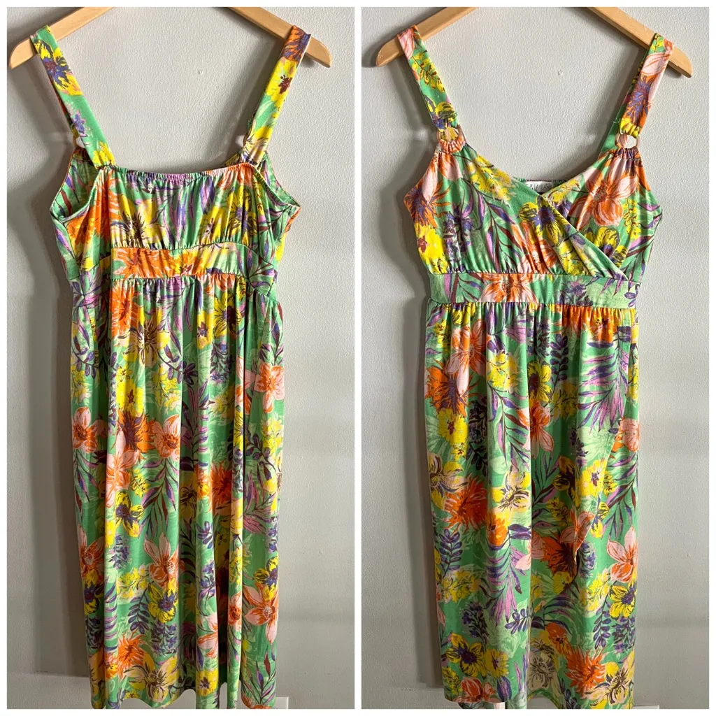 Jamie & Layla Tropical Floral Print Sleeveless Dress M Green Orange Purple Size M - Image 2