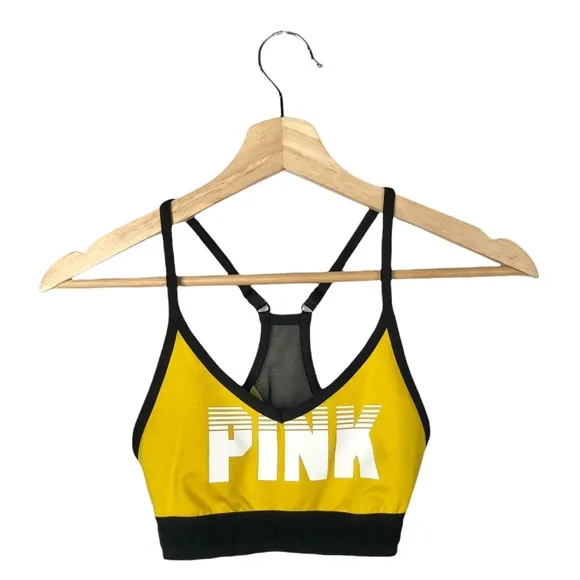 PINK Victoria's Secret Yellow & Black Ultimate Lightly Lined Sports Bra XS - Image 5
