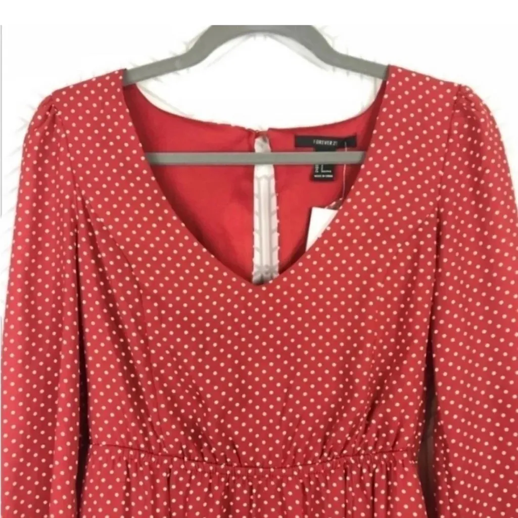 Forever 21 Red & White Polka Dot Long Sleeve Dress Size Small - Image 3