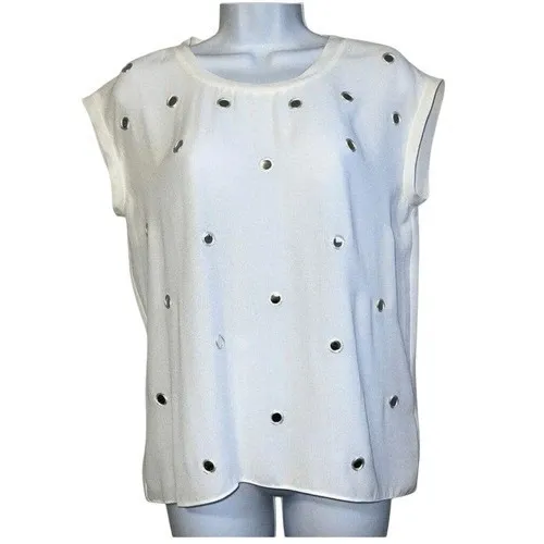 EXPRESS White Slit  Back Embroidered Mirror‎ Detail Top NWT $50 Small - Image 2