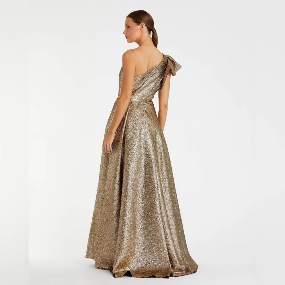 MAC DUGGAL 67297 Womens Antique Gold One Shoulder Metallic Ballgown Dress - Image 7