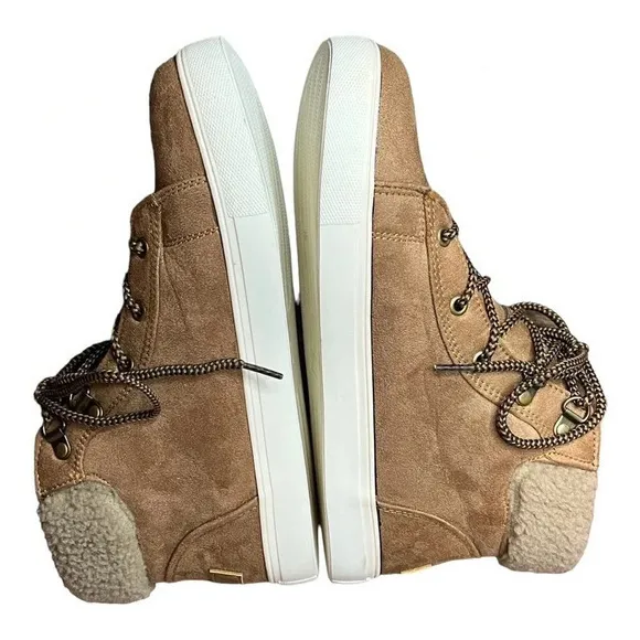 MARLEYLILLY HIGH TOP SNEAKER BOOTS FAUX SUEDE LACE‎ UP WOMEN'S SIZE 7 LIKE NEW Tan - Image 10