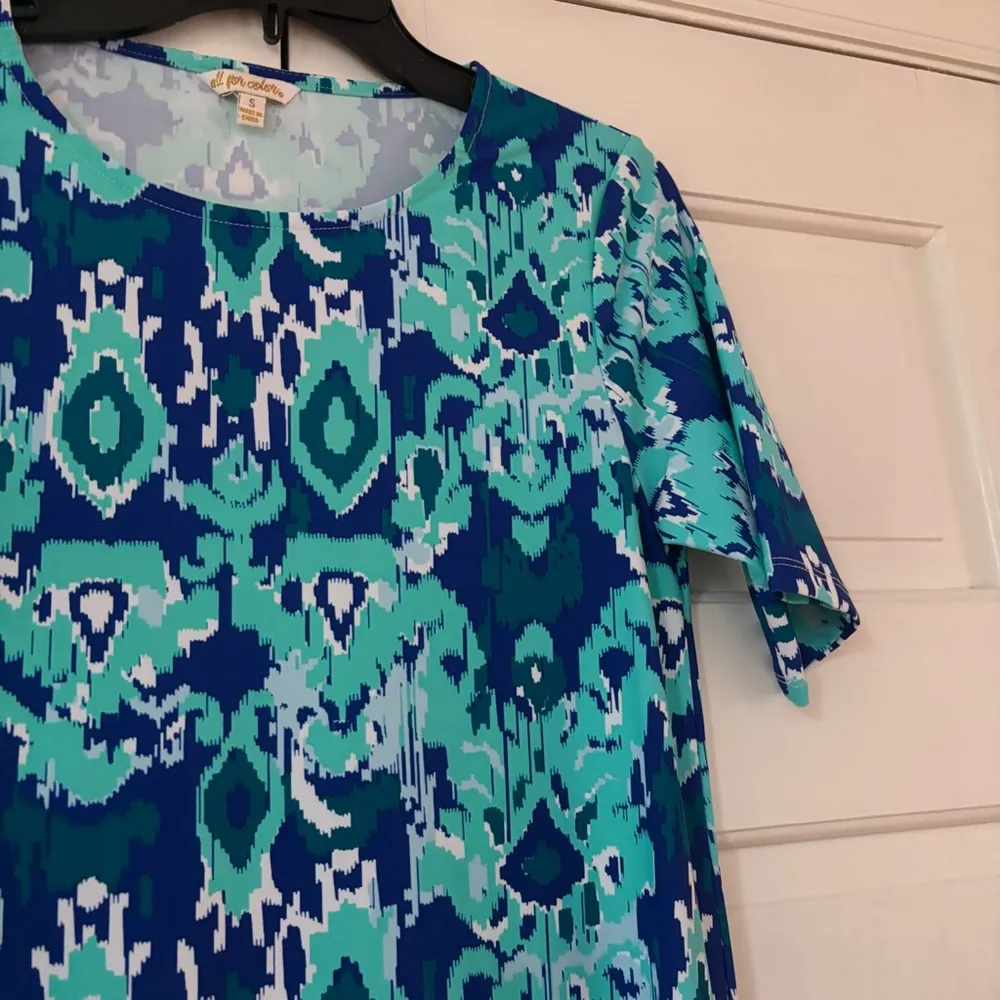 All For Color Abstract Bright Aqua Paisley Print Sun Protection Dress Size Small - Image 10