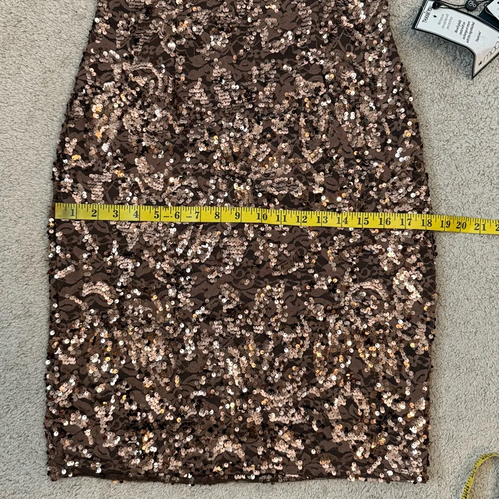 Adrianna Papell Sequins Lace Off The Shoulder Dress Copper 6 - Image 11