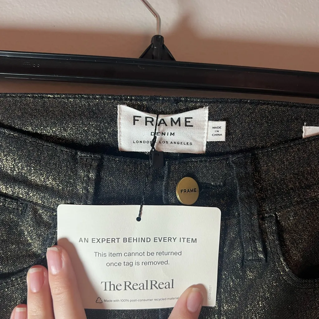 Frame Le High Skinny Metallic Old Gold High Rise Glitter Festive Party Size 24 - Image 4