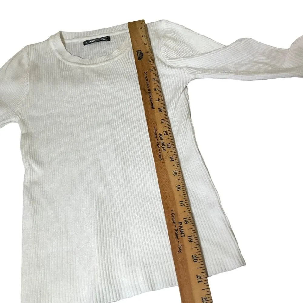 Shein Women's Ribbed Knit Sweater Size S Long Sleeve White - Image 4