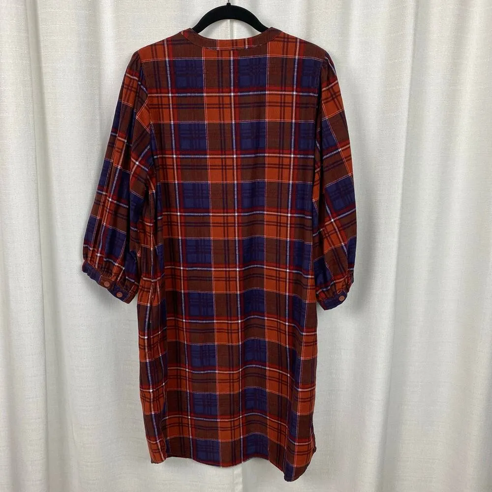 Garnet Hill Brown Plaid Corduroy Puff Sleeve Shift Mini Dress Sz.M - Image 10