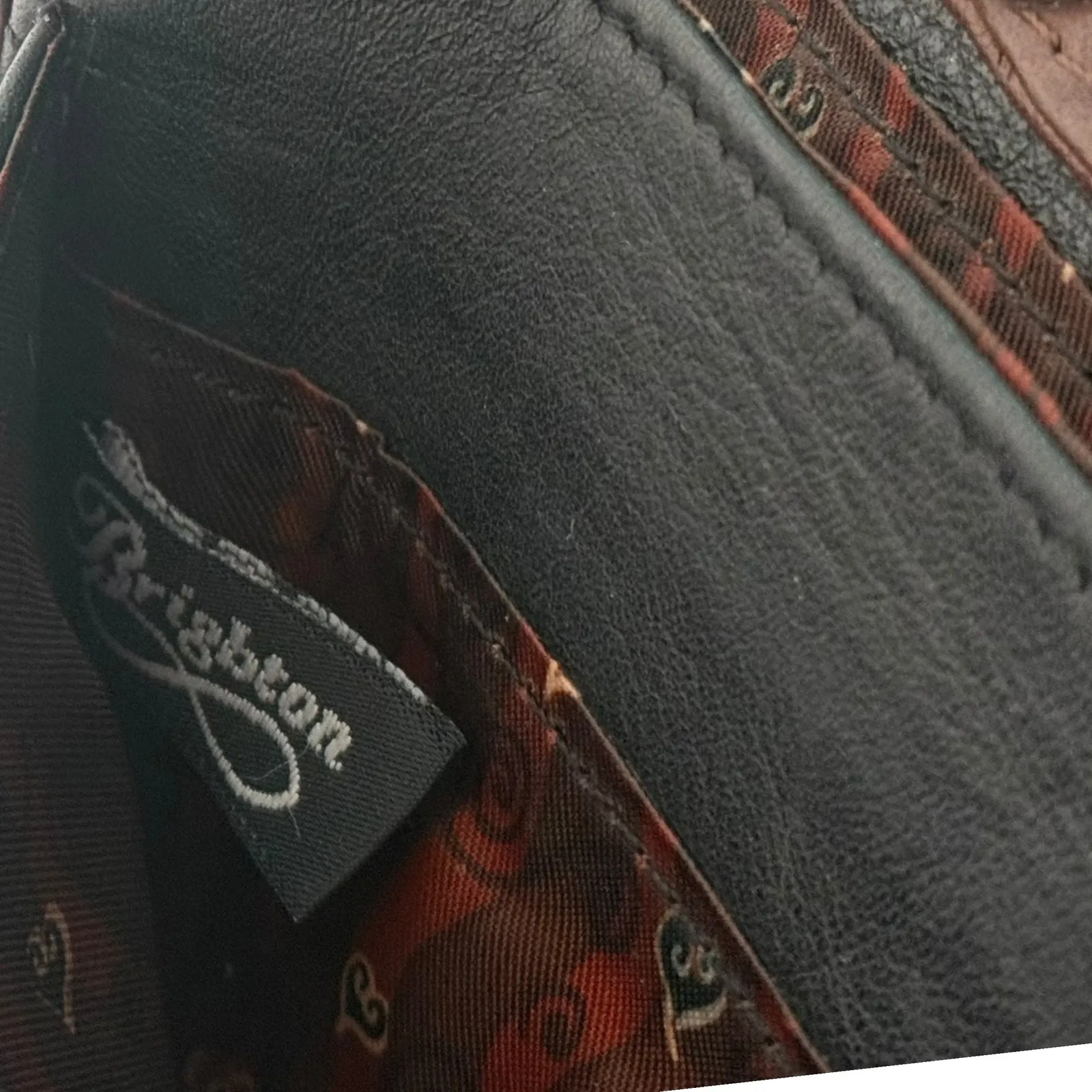 Vintage Brighton Crossbody‎ Bag Organizer Leather Heart Accent Brown Black Woven - Image 3