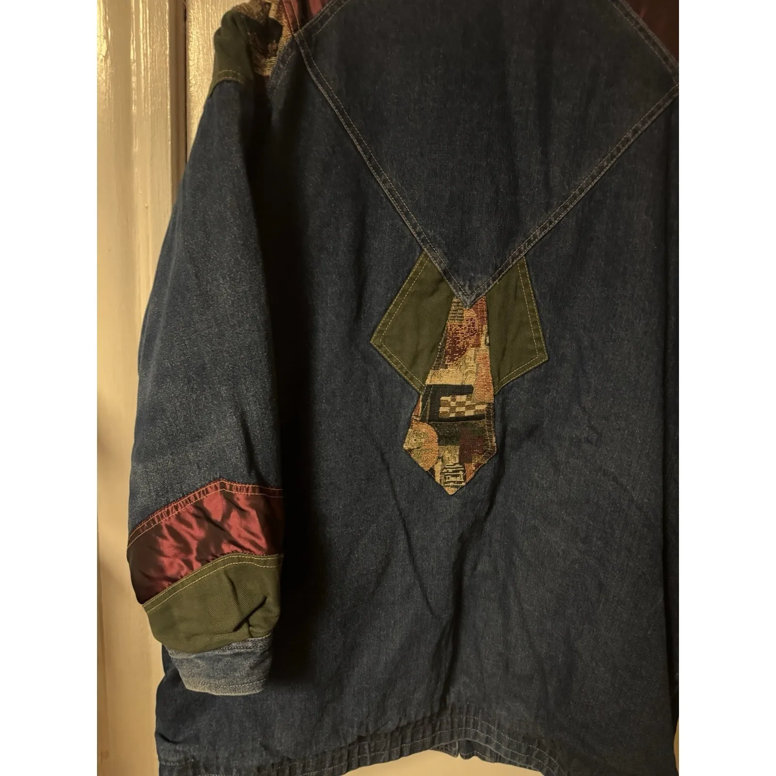 Vintage 90's Blair Patchwork Denim Jacket XL Southwestern Tapestry Western Coat - Image 14
