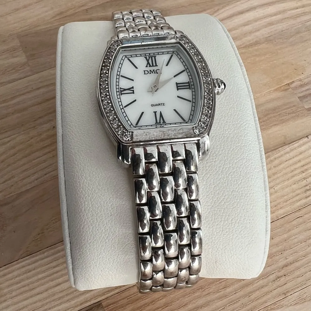 DMQ Diamonique Ladies Watch Cubic Zirconia Pearl Dial Stainless Bracelet - Image 3