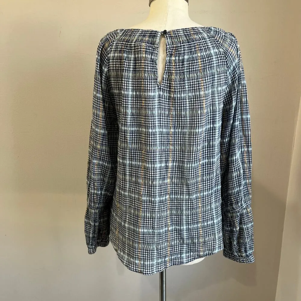 Anthropologie Pilcro Shari Plaid Smocked Blouse Size M - Image 4