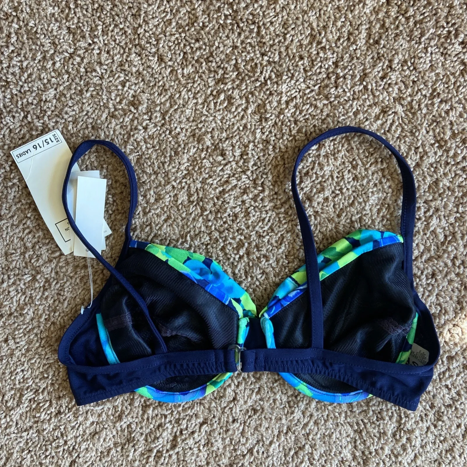 Vintage VTG Basic Editions KMart Floral Flower Bikini‎ Top Swimsuit Ladies 15/16 Blue Size undefined - Image 6