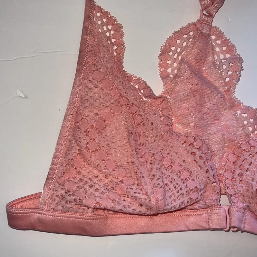 Victorias Secret Bra Women Large Front Close Bralette Crochet Lace Pink Wireless - Image 2