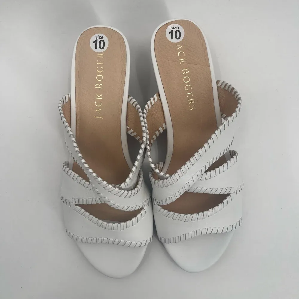 NEW JACK ROGERS Sandals Size 10 Jackie Mid Wedge White Leather Prep Summer NWOT - Image 3