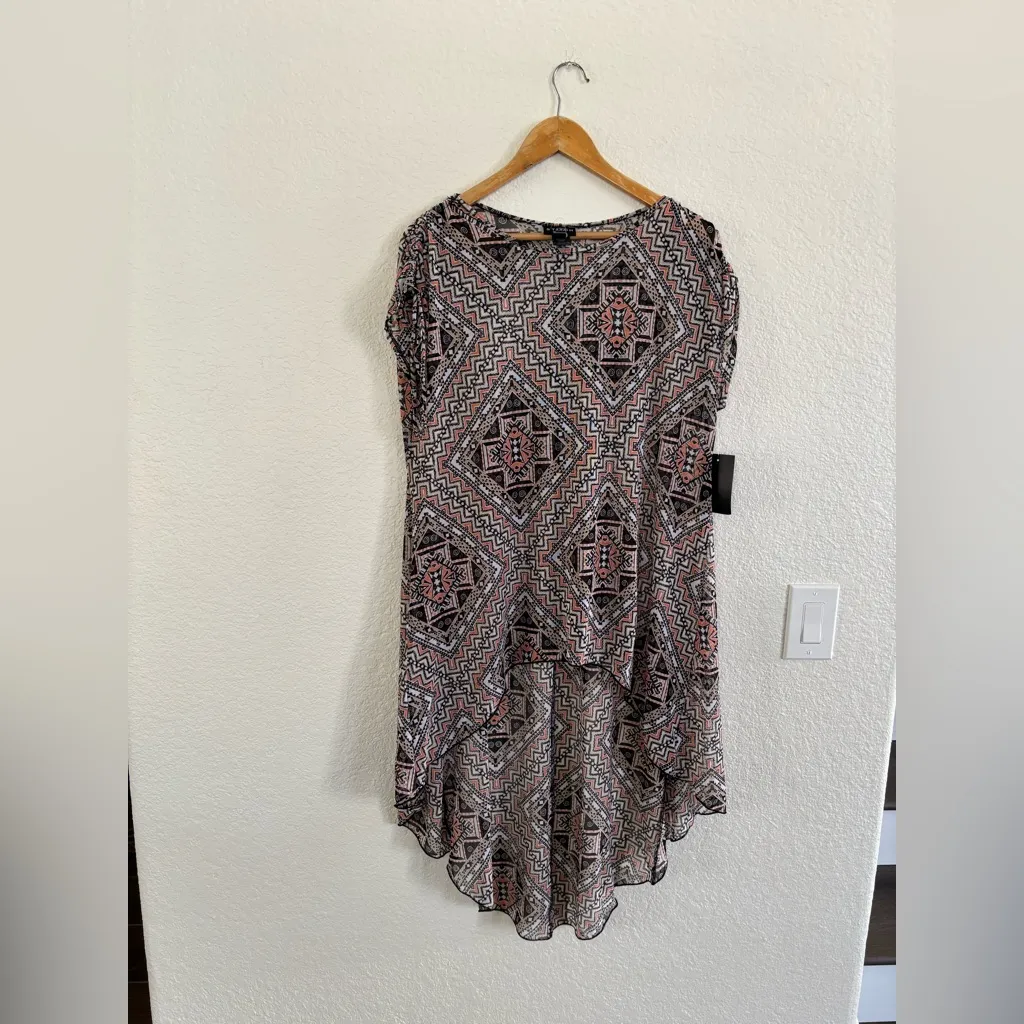 Chic Geometric Print Tunic Top Pink Size M - Image 4