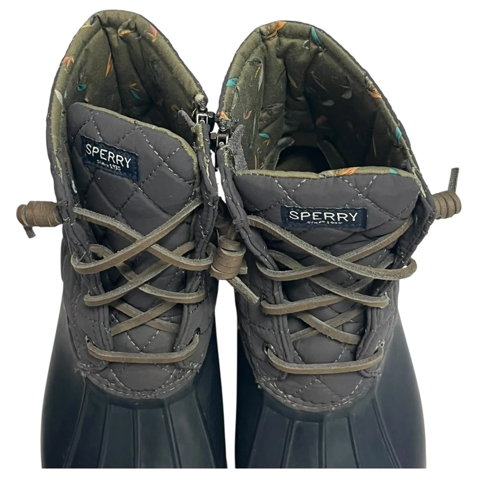 Sperry Saltwater Duck Boots Womens 9 Gray Navy Quilted Rubber Outdoor STS9327F - Image 10