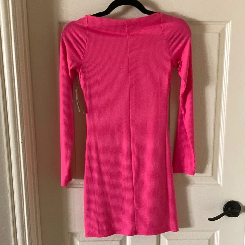 ROW A Notch Neck Long Sleeve Ribbed Bodycon Dress Formal Weddings Small Pink NWT - Image 7