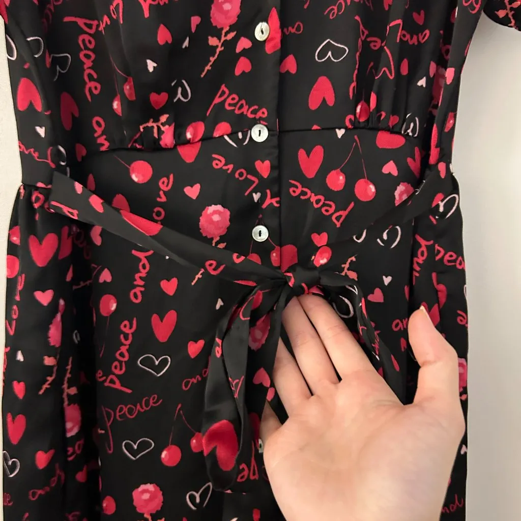 Modcloth Peace and Love Heart Cherry Button Down A-Line Dress Size S - Image 4