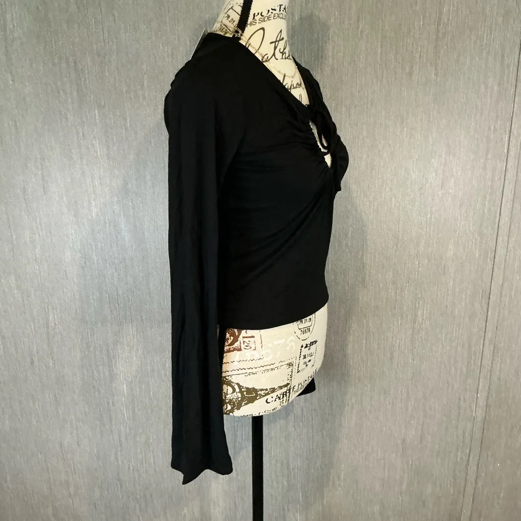 Silence + Noise Black Ruched Long Sleeve Blouse Size Medium - Image 3