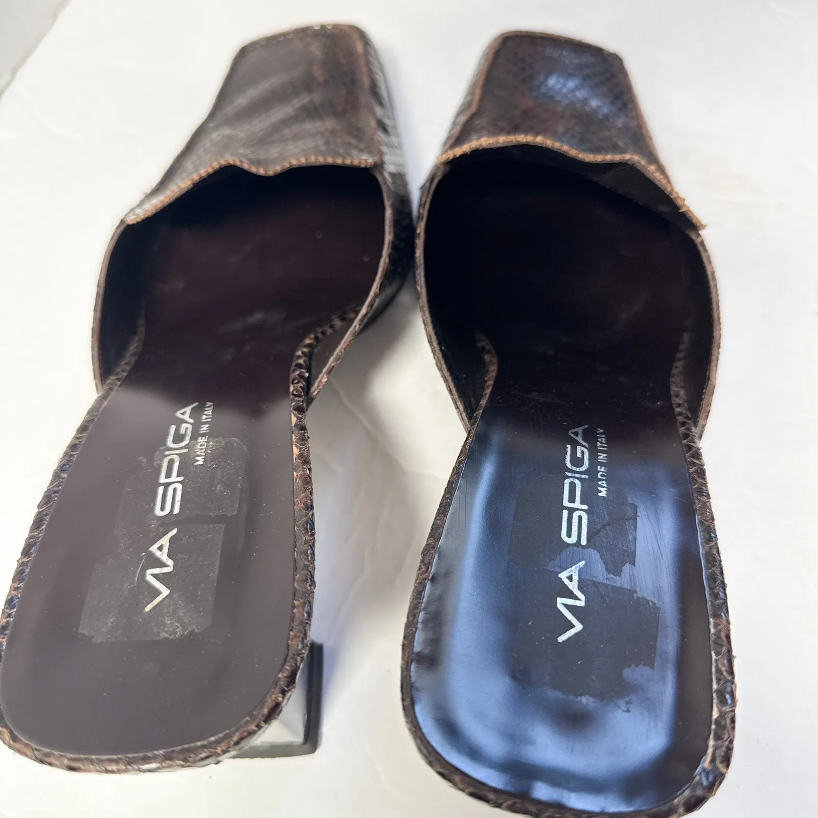 Via Spiga Snake Embossed Mule Heels Size 9.5M Brown - Image 4