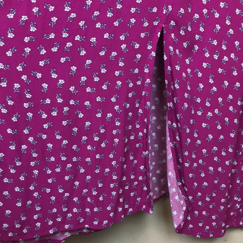 LOFT Women’s Micro Floral Print Ruffle Neckline Shoulders Leg Slit Midi Dress - Image 5