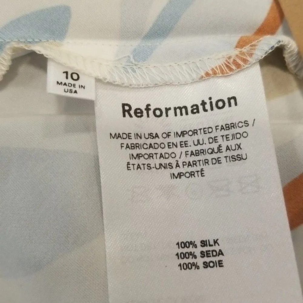 💕REFORMATION💕 Joanne Silk Dress ~ Hyperion Blue Print 10 NWOT - Image 14