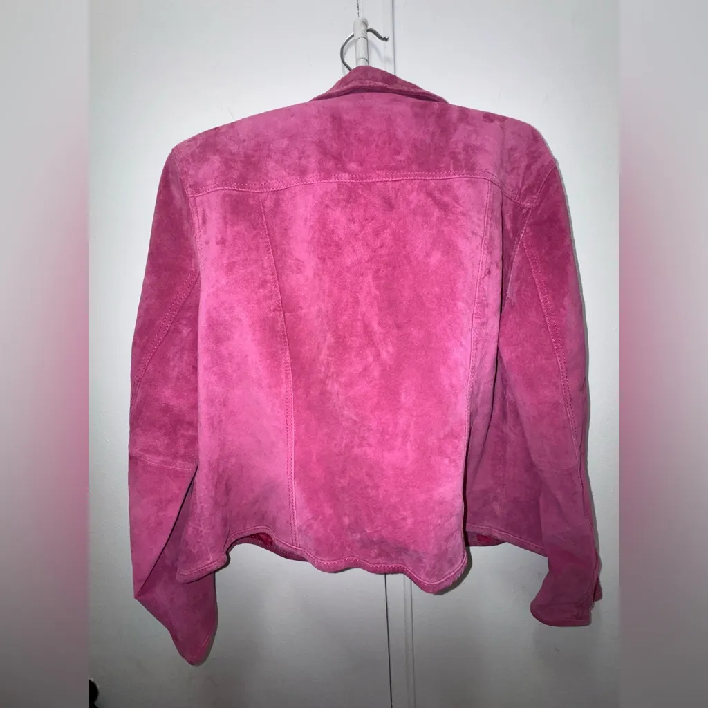Bernardo Women's Pink Suede Leather Jacket Medium Button-Up Bohemian Western - Image 5