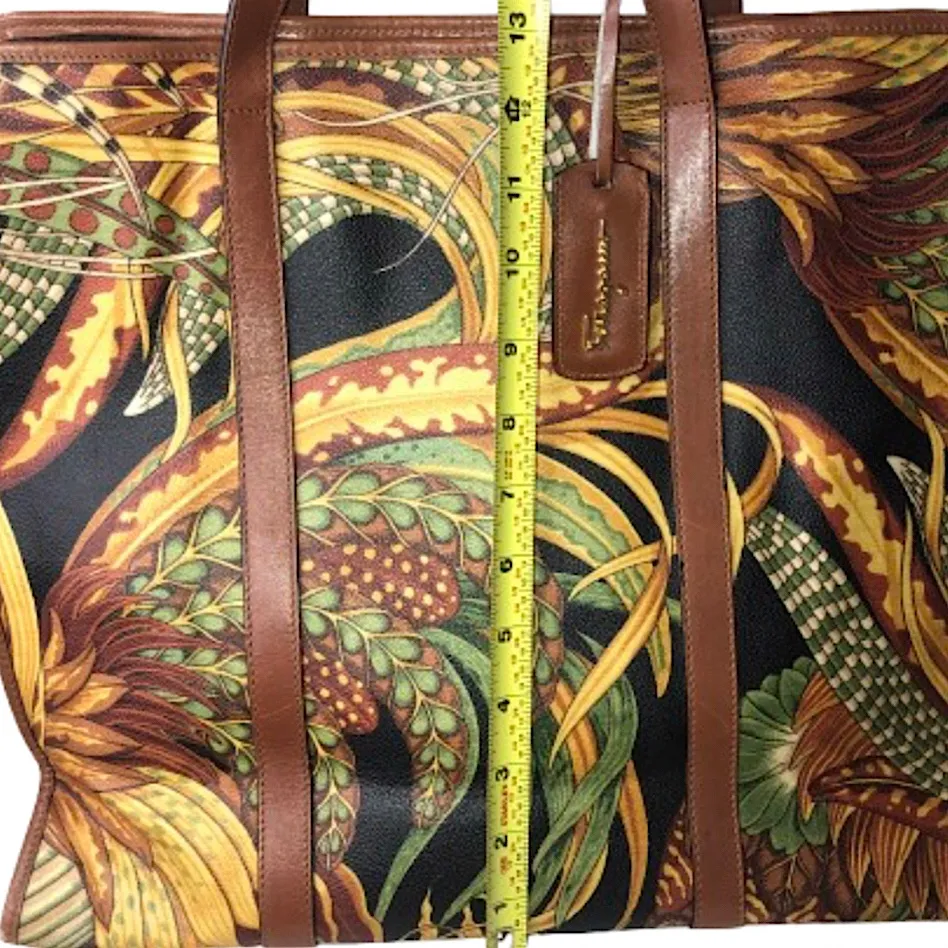 SALVATORE FERRAGAMO Jungle Coated Canvas Leather Shoulder Strap Tote Lined Bag - Image 9