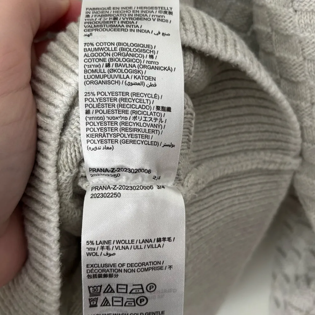 Prana Gray Checkered Print Knit Crew Neck Sweater Wool Blend Ribbed Textured - Image 12