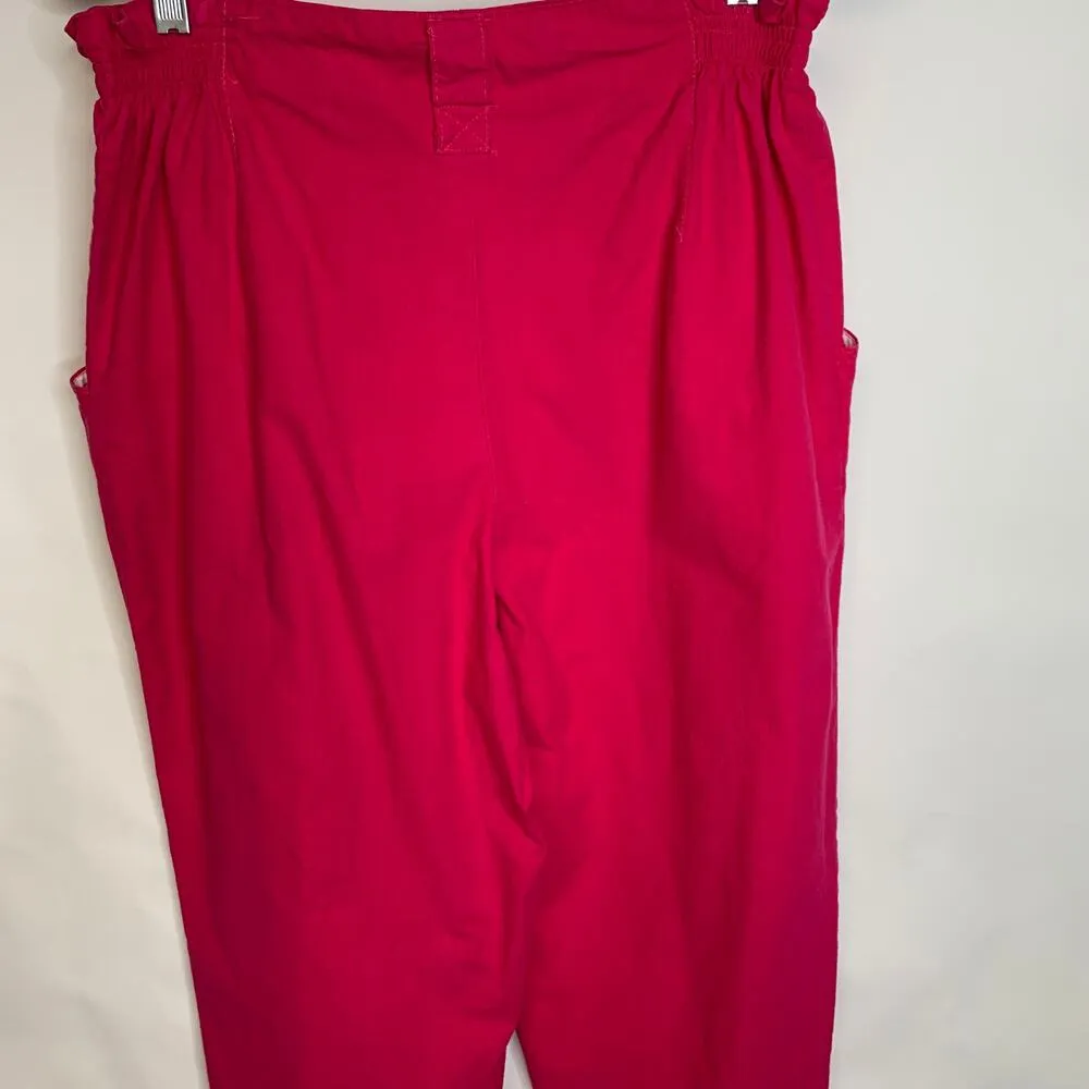 Hot Pink Crinkle Cotton High Waist Paperbag Pants 30" waist Size M - Image 4