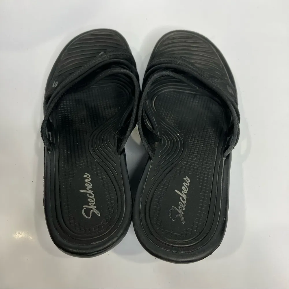 Skechers black wedge‎ sandals casual comfortable minimalist women’s size 10 - Image 8