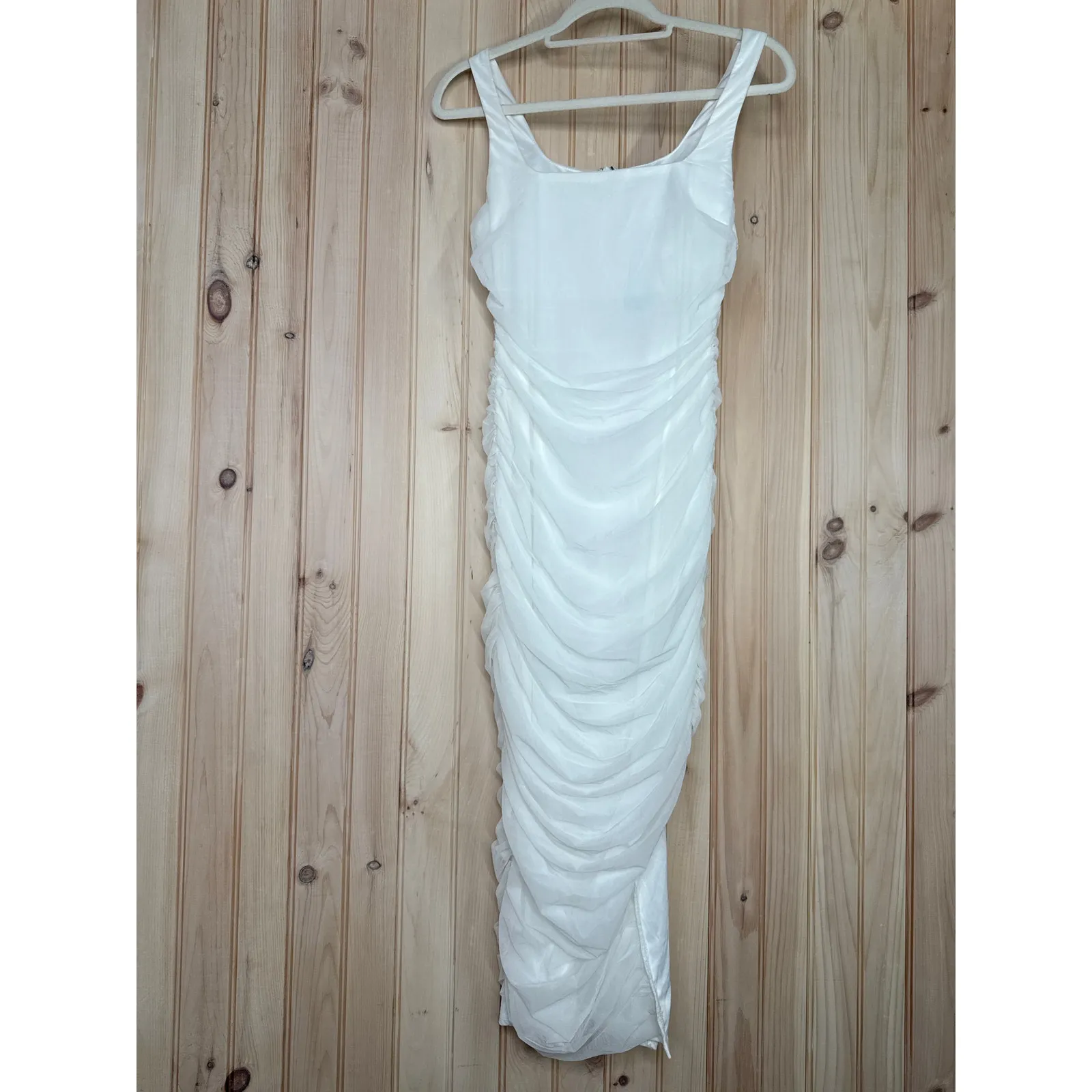 NWT Lulus V.I.P. Treatment White Mesh Ruched Bodycon Midi Dress Party Sexy Sz S - Image 2