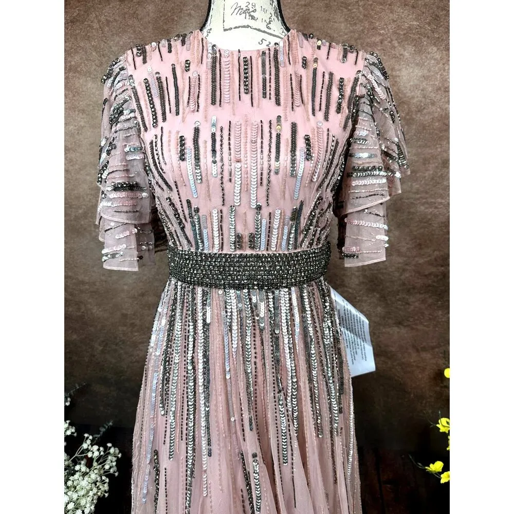 Mac Duggal Embellished Full Length Layered Sleeve Gown Vintage Rose 4 - Image 6