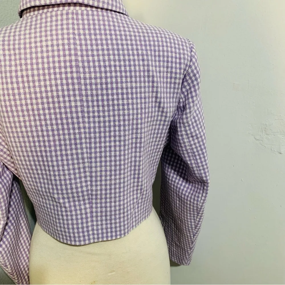Zara Bloggers Fav Lilac White Textured Cropped Blazer with Shoulder Pads Size L - Image 12